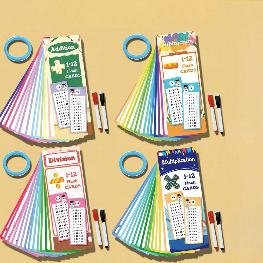 15 Addition, Subtraction, Multiplication And Division Math Flash Cards, All Facts And Games, School Supplies, Classroom Learning Aid, Back To School Learning Materials - Multicolor - View 1