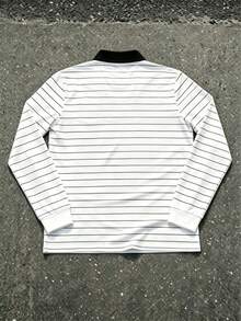 1pc Tween Boys Casual Versatile Classic Striped Pony Logo Contrast Print Long Sleeve Polo Sweatshirt, Autumn/Winter - White - View 3
