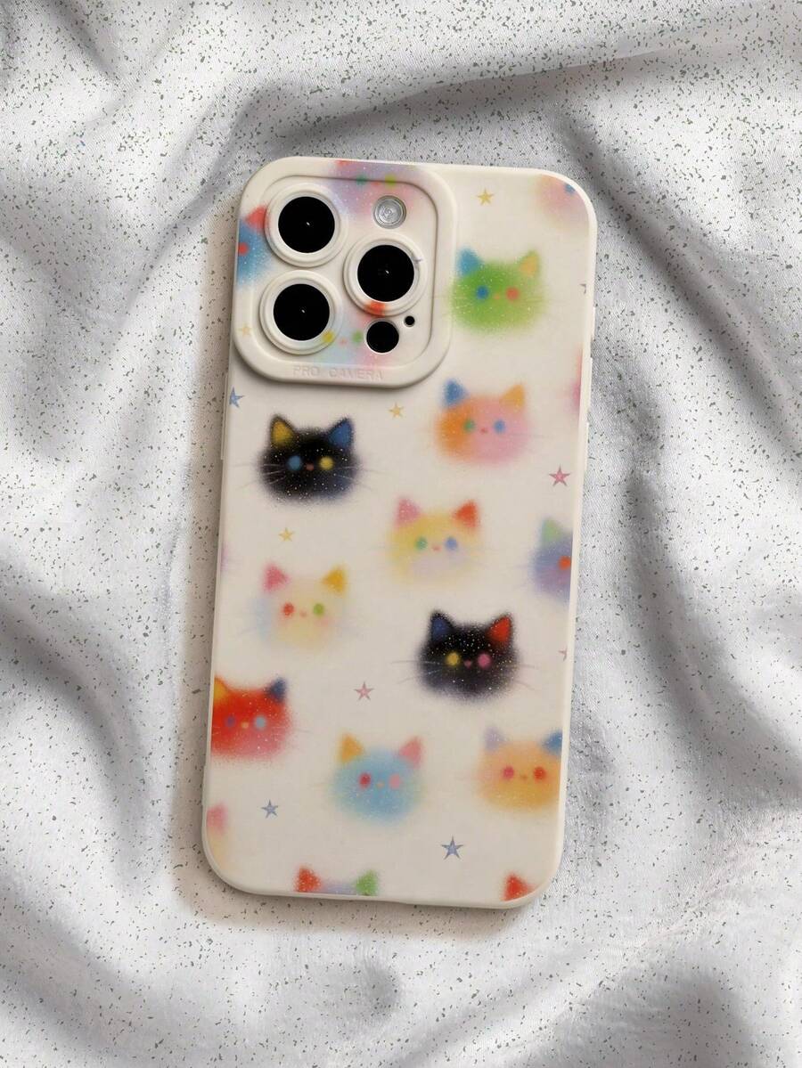 Dreamy Gradient Cat Phone Case Compatible With 17 16 15 14 13 12 11 Pro Max Air Plus - Multicolor - View 1