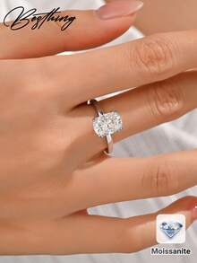 Besthing 1pc S925 Sterling Silver 3.5CT Rectangular Moissanite 4-Prong Ring, Minimalist Elegant Luxury Style For Daily Wear, Party, Wedding, Date, Valentine's Day, Proposal, Anniversary Gift - Silver - View 1
