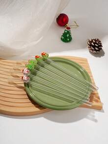 6PCS Clear Bent Glass Straw With Santa Christmas Tree Wreath Decor, Reusable Drinking Straw For Hot Cold Drinks Juice Milk Tea, Suitable For Wedding Birthday Party, Holiday Gift For Lovers Friends, Christmas Halloween Thanksgiving Back To School - Clear - View 5