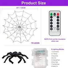 LED Spider Web Lights 4ft Purple Halloween Decoration String Lights | 70 LED Bulbs, 8 Lighting Modes, Remote Control And Battery Powered, Create Mysterious Atmosphere, Suitable For Halloween Theme Party Garden Holiday Halloween Party Decoration - Multicolor - View 10