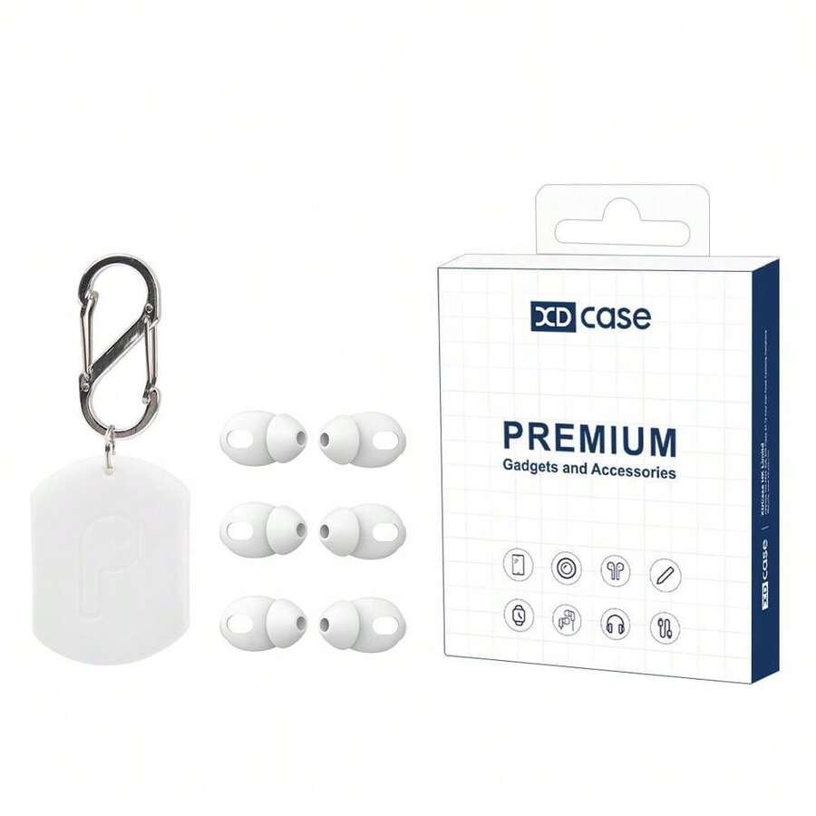 XDcase 3 Pairs Silicone Ear Tips Compatible With Airpods 4, Includes Storage Case And Carabiner (White) - View 1