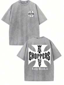 WEST COAST CHOPPERS Men's Retro Streetwear T-Shirt - 230g Washed Cotton, Double-Sided Print, Loose-Fitting Drop With A California Long Beach Graphic - 灰色 - 查看 16
