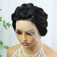AMECIRE 13x4 Lace Front Wig Human Hair Wigs Curly Wig Black Wig Short Hair Wig For Girls Fluffy Shape 4 Inches Suitable For Everyday Wear And Holidays - Natural Black - View 8