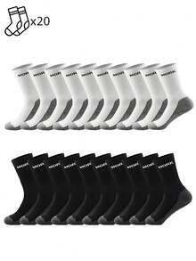 1/5/10/20 Pairs Men's Mid-Calf Socks, Grey Base Design, Work Letter Socks, Daily Casual Home Wear - Multicolor - View 17