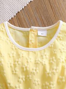 Girls Peter Collar Long Sleeve Base Layer Top & Yellow Jacquard Tank Dress 2pcs Set, Cute Casual Spring/Autumn - Yellow - View 6