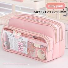 1pc Large Capacity Pencil Case, Multi-Functional Color Block Design, Aesthetic Desktop Accessory For Students Back To School Seas, First Day Of School - Multicolor - View 11
