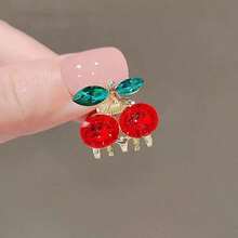 Metal Strip Rhinestone Mini Cherry Hair Clip, Women Girls Cute Rhinestone Claw Clip, Small Cherry Claw Clip For Half-Up Ponytail, Decorative Rhinestone Hair Accessory - Multicolor - View 6