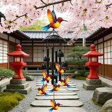 Outdoor Hummingbird Wind Chime, Black Metal Outdoor Wind Chime, Suitable For Women/Men Hummingbird Decor, Garden/Yard Decoration, Gift For Grandmother/Mother's Anniversary/Birthday, Durable Outdoor Wind Chime. Halloween, Christmas Decorative Wind Chime - one-size - View 11
