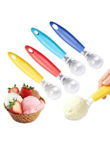 1pc Plastic Ice Cream Scoop, Multi-Color Comfortable Handle Fruit Melon Baller, Reusable Non-Stick Frozen Yogurt Spoon, Kitchen Dessert Making Tool With Hanging Hole - Multicolor - View 2