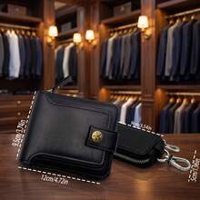 Men's PU Leather Wallet & Key Holder, Black Minimalist Business Wallet Set, Multi-Function Card Slots & Coin Storage, Fashionable Portable Men's Gift, Perfect Gift For Father, Boyfriend, Husband, RFID Anti-Theft Carbon Fiber Pop-Up Card Holder (Gift Box Not Included) - Black - View 2