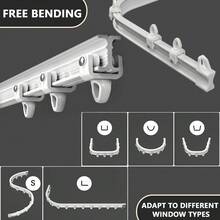 1 Set - Flexible Bendable Ceiling Curtain Track, 6.6ft/9.8ft/13.1ft/16.4ft Install Track With Curtain Track System, Room Divider, Curtain Rod, RV Ceiling Track For Curtains, White - White - View 8
