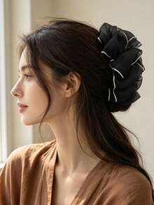 1件女款純色大號泡泡蝴蝶結髮夾，優雅時尚抓夾，適合日常使用 - 黑色 - 查看 3