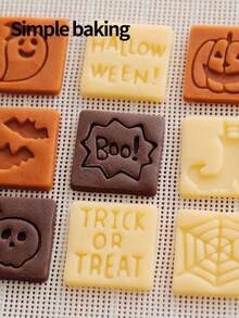 1 Set Cetakan Kue Sembilan Kotak Halloween, Stempel Kue Hantu, Pemotong Kue Persegi, Peralatan Memanggang Dapur. Alat Pembuat Hadiah Camilan DIY - View 6