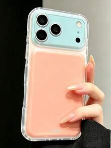 Casing Ponsel Premium Dopamine Bulge Air Cushion Color Block Pelindung Kamera Kompatibel Dengan iPhone 18 Pro Max 18 Pro 17 Pro Max 17 Pro 16 Pro Max 15 Pro Max 14 Pro Max 13 Pro Max 17 Jendela Besar Penutup Belakang Lembut Dengan Tali Gantungan Tangan - Blok warna merah muda dan biru - View 3