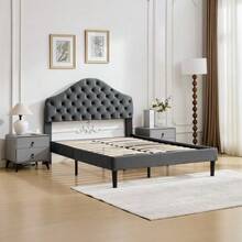 Upholstered Platform Bed Frame In Full Size With Adjustable Headboard, Velvet Single Bed With Wooden Slat Base, No Box Spring Needed, Easy Assembly, 140x200 Cm - 灰色 - 查看 11