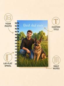 Customized Photo Cartoon Portrait Spiral Notebook, Personalized Illustration Diary Featuring Humans And Dogs, Customized Text Cover Notepad, The Best Gift For Dads, Commemorative Gift For Pet Lovers. - Multicolor - View 9