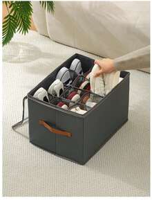 Space Saving Foldable Fabric Shoe Storage Box, Clear Mesh Dustproof Cover With Handle, Multi Compartment Shoe Organizer Container For Wardrobe, Sneakers & Flats - Multicolor - View 3