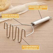 Pack Of 2 Stainless Steel Potato Mashers, Kitchen Tool For Potatoes, Avocado, Beans, Meat And Vegetables - Silver - View 4