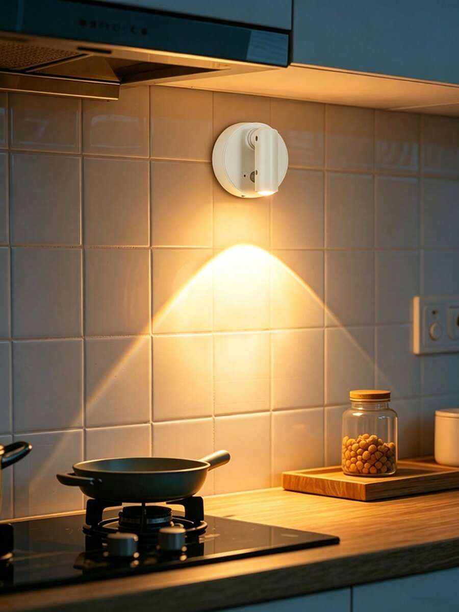 1pc Black & White Magnetic Rechargeable LED Spotlight, Motion Sensor Touch Dimming Wall Light, Type-C Charging, 3 Light Modes Stick-Free Night Light, Suitable For Bedroom, Living Room, Stairs, Wardrobe Indoor Decoration - Multicolor - View 1