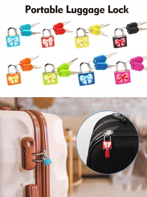 Cute 3D Bow Portable Mini Padlock With 2 Keys, Compact Security Lock, Anti-Theft Mini Lock For Suitcase, Backpack, Box, Laptop Bag, School Bag, Pencil Case, Notebook, Diary And Drawer Storage Bag, Durable Metal Lock Core, Decorative Lock Accessory, Small And Sturdy, Suitable For Teenage Girls, Female Students, Multi-Color Sweet Aesthetic Daily Security Lock, Cute And Practical, Birthday Holiday Gift, Daily Security Essential
