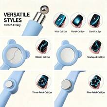 2Pcs Handheld Seven-In-One Cat Ear Cat Eye Magnet, Super Strong Suction Magnetic Nail Art Tool, DIY Manicure Design Accessory, Professional Nail Tech Supplies, Women Beauty Gift - Baby Blue - View 4