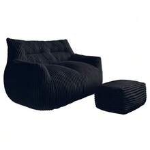 Double Bean Bag With Ottoman – Large Bean Bag Lounge Chair For Adults, Teens, And Kids For Living Room, Bedroom, Dorm, Or Balcony - Black - View 9