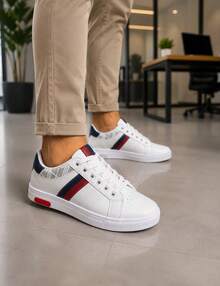 Sapatênis masculino Tênis branco e preto Sapato casual Leve Confortável Lançamento - branco-vermelho - Visão 4