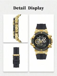 Jam Tangan Kronograf GUESS dengan Casing Besar, Desain Berongga, Tiga Sub-Dial, dan Tali Berlubang yang Bernapas, Jam Tangan Kasual Pria Gaya Street Hip-Hop GW0486G2 - Hitam - View 6