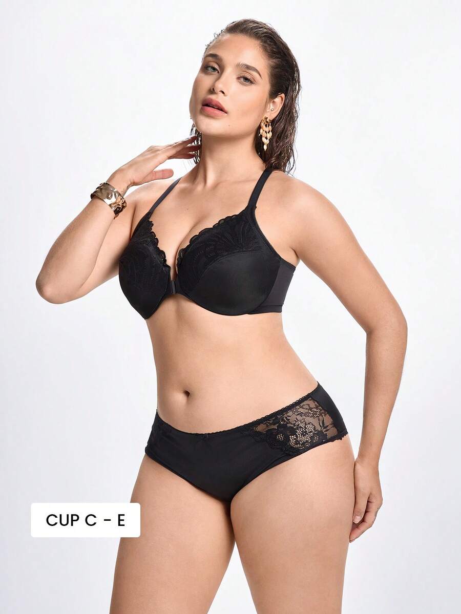 Slumbrini MELENECA Women's Racerback Front Closure Full Coverage Unpadded Underwire Bra Plus Size