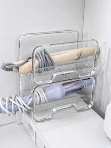 1pc Upgraded Stable Minimalist Style Transparent Hair Tool Organizer | High Transparency Durable Material Wall Storage Rack, Specifically For Hot Styling Tool Storage | Modern Bathroom Space-Saving Essential - Clear - View 13