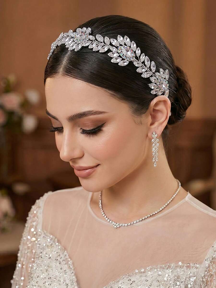 1pc Elegant Rhinestone Handmade Headband Bridal Hair Accessory Women's Accessory For Wedding Party