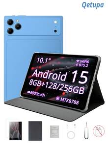 Qetupa Tablet Android 10,1 inci, dilengkapi dengan casing pelindung dan pelindung layar, RAM 8GB dan penyimpanan internal 128GB/256GB (mendukung ekspansi 1TB), prosesor octa-core MTK8788, layar sentuh 1280x800, kamera depan 5MP dan kamera belakang 13MP, baterai 6000mAh. - Baby Blue - View 1