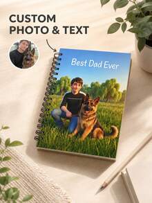 Customized Photo Cartoon Portrait Spiral Notebook, Personalized Illustration Diary Featuring Humans And Dogs, Customized Text Cover Notepad, The Best Gift For Dads, Commemorative Gift For Pet Lovers. - Multicolor - View 10