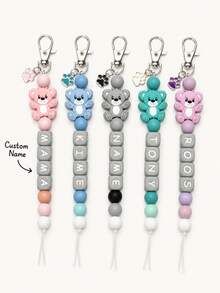 1pc Personalized Name Beaded Teddy Bear Keychain, Cute Bear Bag Charm With Claw Pendant, Suitable For Women's Bags, Backpacks And Daily Keys - Bear Paw Print Multicolor - View 8