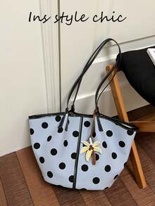 Polka Dot All-Over Print, Large Capacity Storage, Magnetic Closure Design, Casual Tote Bag, Suitable For Students, Daily Commute, Outings, Dates, And Short Trips - Blue - View 6