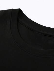 [2026 New Model] Plus Size Women's Round Neck Pullover Short Sleeve T-Shirt, 100% Cotton, Casual Sports Top, Comfortable Everyday Style, Summer Essent - Black - View 4