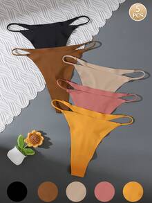 5pcs/Pack-Maillard Celana Dalam Thong Tanpa Jahitan Warna Solid dengan Tali Tipis, Kain Tanpa Jahitan yang Nyaman, Pas Halus, Tidak Menyebabkan Gesekan, Gaya Minimalis Kelas Atas, Tak Terlihat Saat Dipakai, Celana Dalam Thong Tanpa Jahitan Serbaguna untuk di Rumah dan Pemakaian Sehari-hari - MultiWarna - View 1