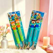 2pcs Cartoon Pixel Character Cutlery Set, 2-Piece Spoon And Fork, Cute Block Character Handle Utensils, Suitable For Party, Holiday, Dining, Gift Cutlery - 1set - View 1