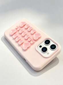 1pc Dual-Color Matte Silicone Phone Case With 3D Raised Multi-Heart Decoration, Shockproof Anti-Drop Large Camera Lens Window Protection Cover, Suitable For Women, Teenagers And Girls, Daily Commute, Dating And Travel Use, Shockproof Anti-Slip Anti-Scratch Phone Case | Designed For Apple 17 Pro Max | Compatible With Apple 17/16/15/14/13/12/11 Series - Pink - View 3