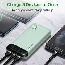 10000mAh Portable Power Bank With LED Digital Display, Slim USB-C Input & Output External Battery Charger, Lightweight Backup Battery Pack For Daily Travel And Multiple Devices - Mint Green - View 3