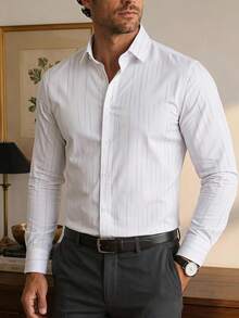 DAZY Men's Formal Casual Commute Work Printed Long Sleeve Shirt - White - View 4
