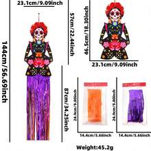 1pc Halloween Hanging Decoration, Skeleton Skull Tassel Garland With Colorful Sugar Skull Design, Spooky Party Door Wall Decor, Fall Festival Home Accessories - Multicolor - View 10