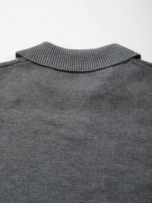 Men's Unisex Polo Collar Knit Top, Casual Business Commute Loose Fit Short Sleeve Pullover T-Shirt, Spring/Summer - Dark Grey - View 10