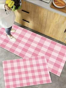 1 pieza Alfombra de cocina a cuadros rosa, alfombra de cocina, felpudo, alfombra pasillera, alfombra de área, alfombra de pasillo - Multicolor - Ver 4