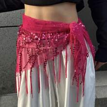 1pc Multicolor Summer Beach New Jazz Dance Hip Hop Waist Chain Hip Scarf Accessory, Sequin Triangle Scarf Tassel Waist Belt, Versatile Waist Scarf - Multicolor - View 12