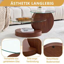 Modern And Minimalist Double-Layer Tempered Glass Coffee Table, Multi-Level Design, High-Quality MDF Support Structure With Black Wood Appearance. Various Colors To Choose From. - Transparent + Walnut + MDF+Glass - View 7