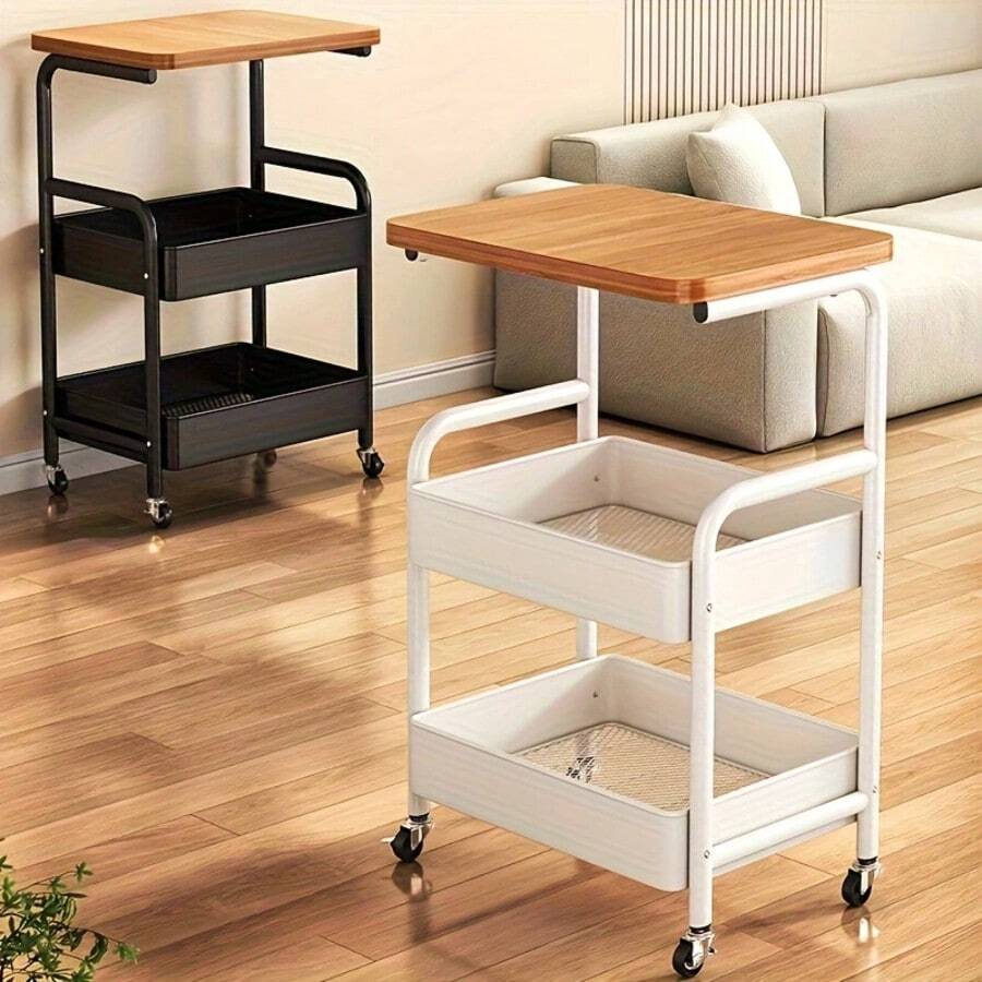 EZIFY Three Layer Rolling Cart, Multifunctional Metal Storage Rack, Snack Rack, Durable Steel Frame, Portable Wheels, Perfect For Home Or Office Use, Rolling Storage Cart For Office Storage And Organization - 3-tier Rolling Utility Cart - Black Frame, Dark Walnut - View 1
