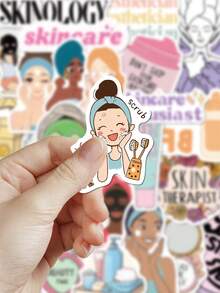 50pcs Exquisite Girl Skin Care Stickers, Decorative Stickers For Notebook, Planner, Diary, Scrapbook, Tablet, Luggage, Laptop, Holiday Doodle Stickers, Self-Adhesive Seal Stickers - Exquisite - View 4